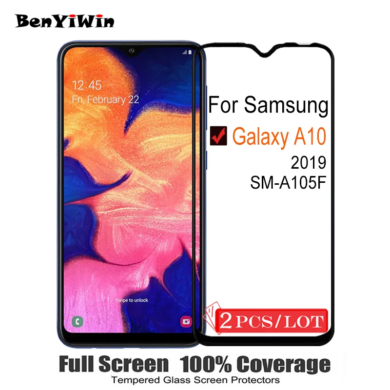 2 шт. 100% оригинальное полноэкранное защитное закаленное стекло для Samsung Galaxy A10