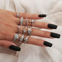 vintage 11 pcsset gold silver color crystal rings set for women simple bohemian geometric twist ring 2020 new fashion jewelry