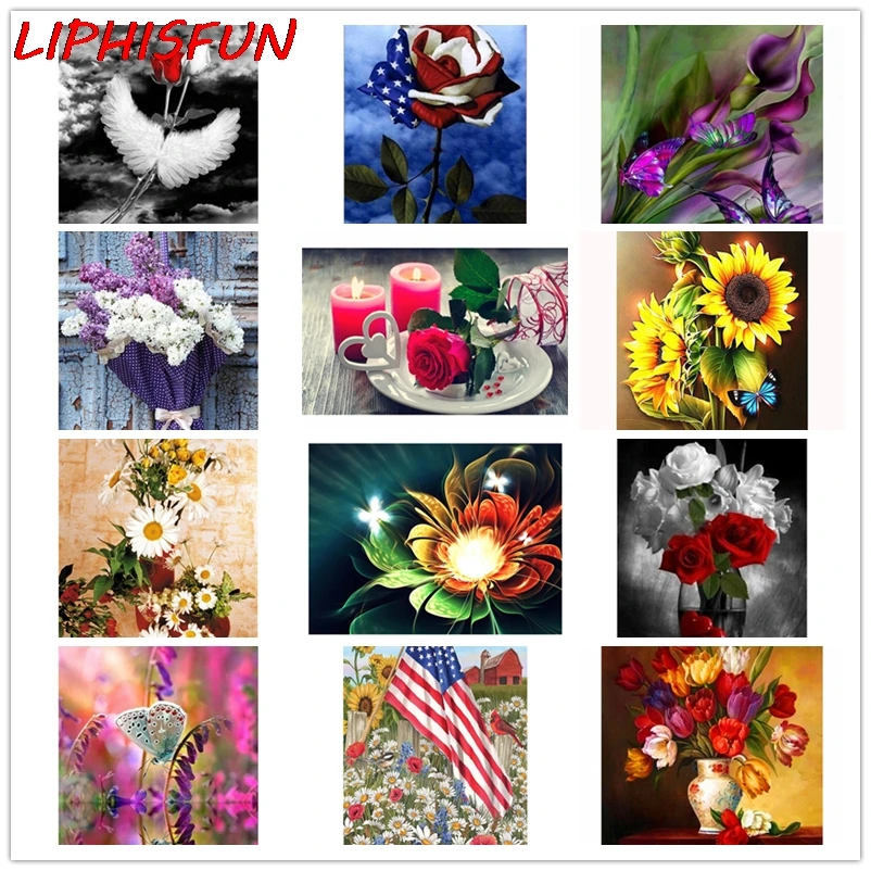 

LIPHISFUN полная дрель алмазная живопись ручная вышивка крестиком квадратный/круглый домашний Декор цветы ваза флаг Ангел Роза
