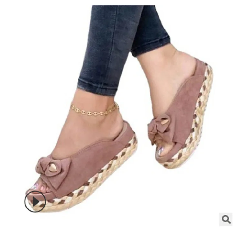 

Women Woven Thick Sole Slippers Soft Stitching Ladies Sandals Comfortable Flat Sandals Women Open Toe Beach Shoes Woman Footwear