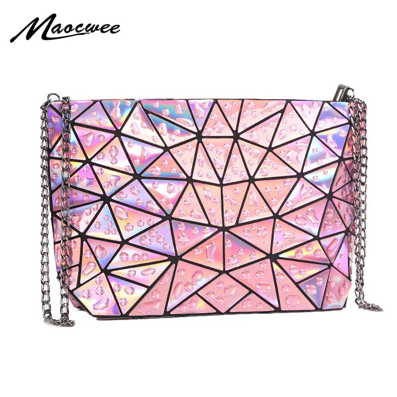 Сумка через плечо женская с цепочкой маленький клатч в клетку геометрическим