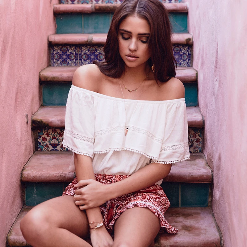 2020 Модные женские белые блузки кружевной пуловер летняя блузка рубашка с