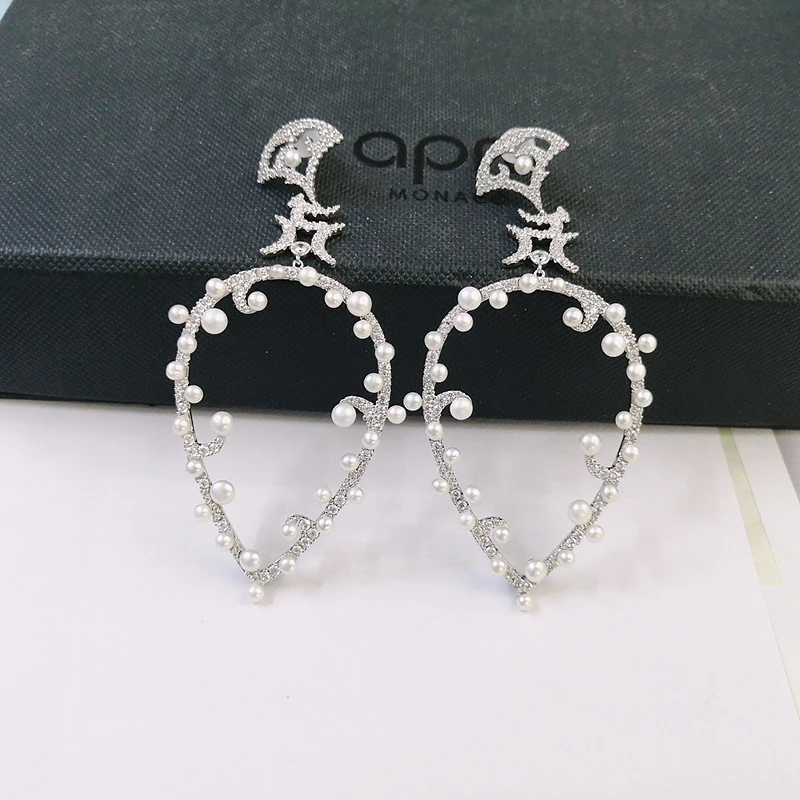 

Pearl long Earrings 925 pure silver micro inlaid zircon exquisite personality fashion elegant high grade women