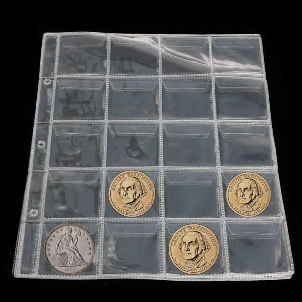 20 Pocket Transparent Plastic Coins Floder Sheet Holder Collecting Penny Pages Box Sheets Storage Bag Album |