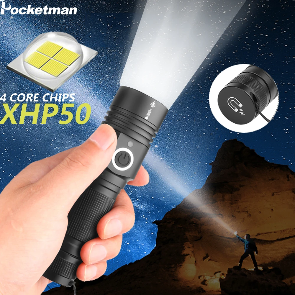 Ультрамощный светодиодный фонарик XHP50.2 тактический фонарь магнитный с зарядкой