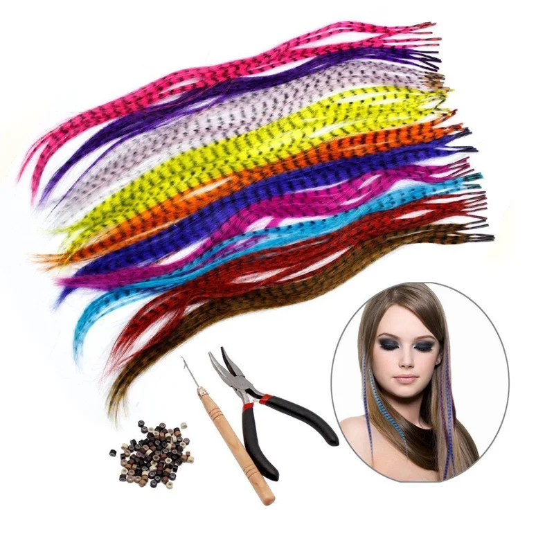 

20/50PCS Synthetic Feathers Feather Hair Extension Kit DIY Hair Extensions Tools Hook Reciprocations DIY Hair Extensions Tools