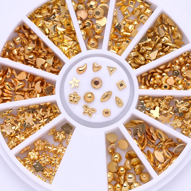 1 Box Metal Studs Gold Mixed Patterns Manicuring DIY Nail Accessories White Black 3D Decoration in Wheel 2 Colors | Красота и
