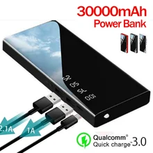 30000mAh Power Bank Mirror Screen Portable Powerbank Led Flashlight LCD Digital Display Fast Charging External Battery Charger