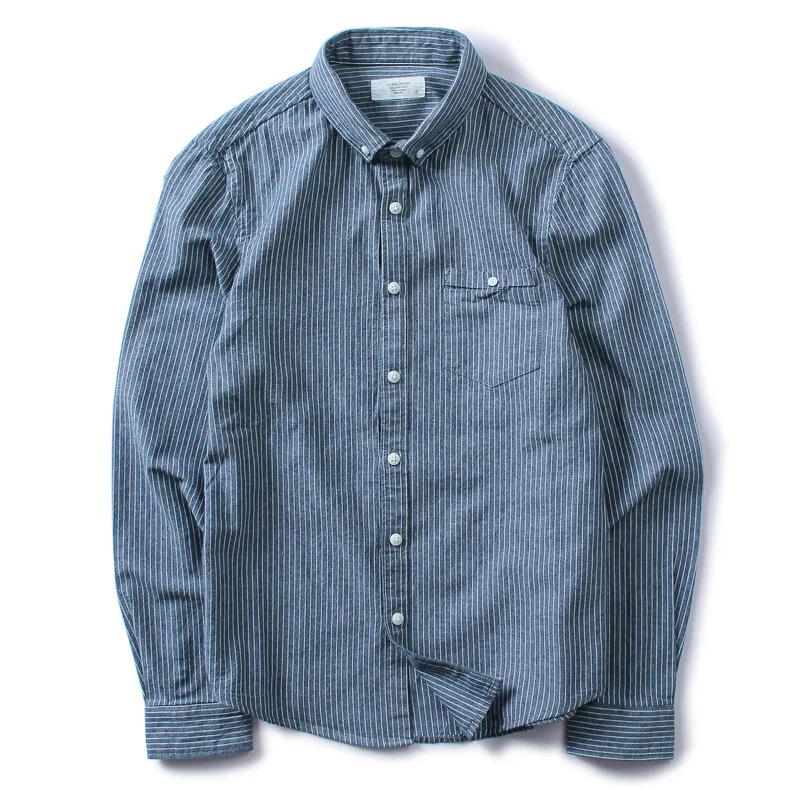 

New spring and autumn youth men's shirt slim men's long sleeve small collar shirt men's stripe
