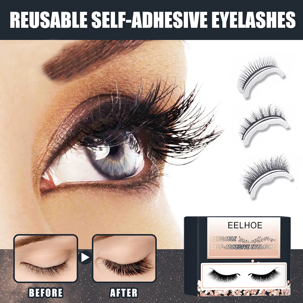 

Reusable Self Adhesive False Eyelashes 3D Fluffy Curl Long Lasting Eye Extension Lashes Eye Makeup Fake Eyelashes