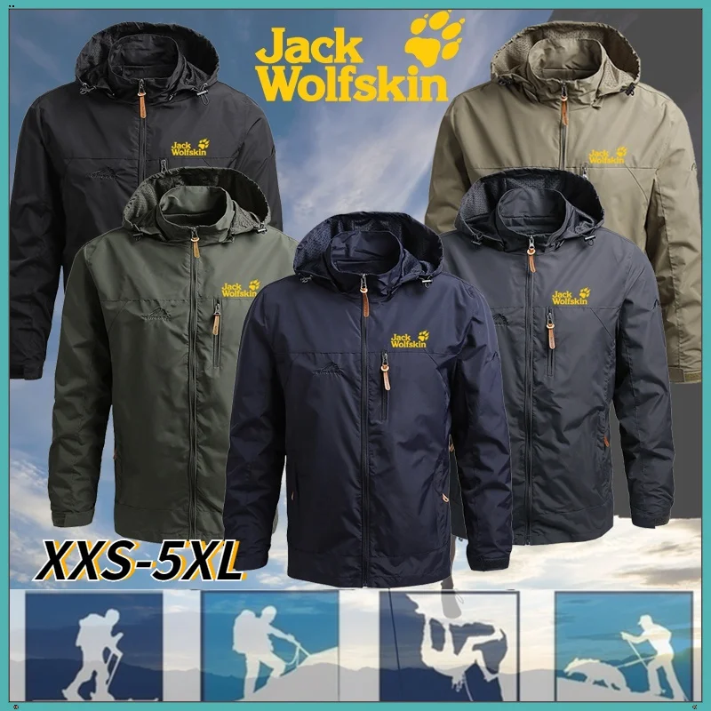 

Модная Мужская Уличная Защита от царапин и ветра Jack-Wolf, мягкая оболочка для альпинизма, стоячий воротник, водонепроницаемая походная одежда...