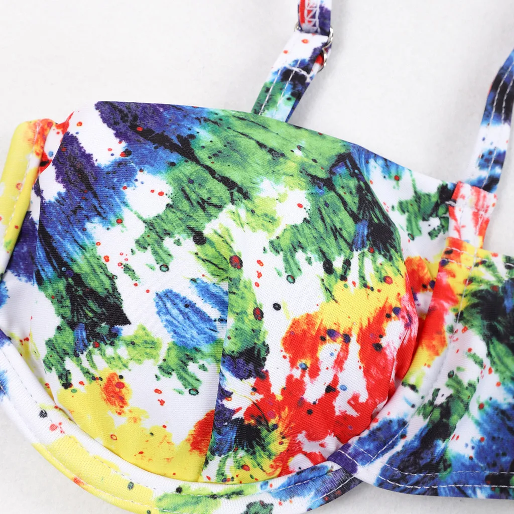 Комплект бикини женский с принтом бандо пляжная одежда подкладками купальный