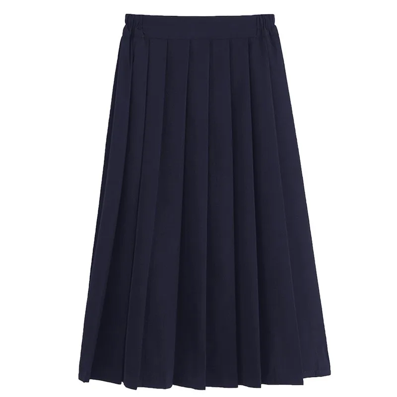 Navy Blue JAYCOSIN милые женские милые юбки, женская модная школьная форма, однотонная плиссированная юбка, студенческий стиль, элегантные вечерние длинные юбки - Цвет: Navy Blue