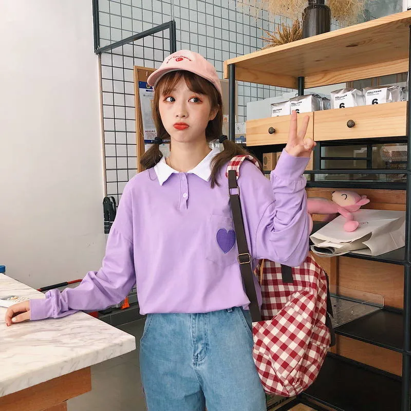 Весенние женские толстовки с капюшоном с длинным рукавом Kawaii Boyfriend style, осенняя уличная Толстовка Харадзюку с милым принтом сердца, Женская толстовка