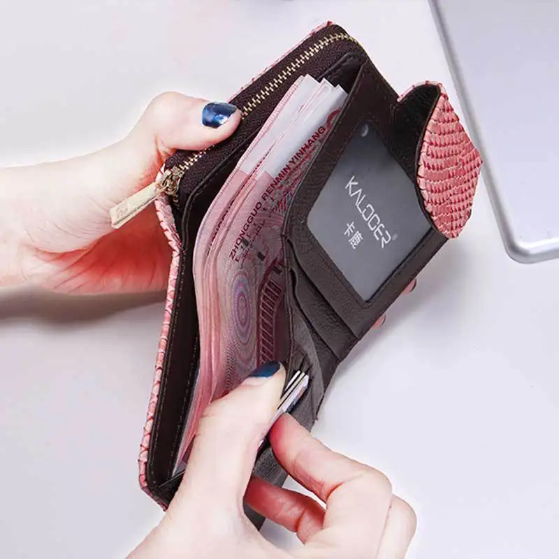 Короткий кошелек из натуральной кожи для женщин Дамский бумажник на молнии с