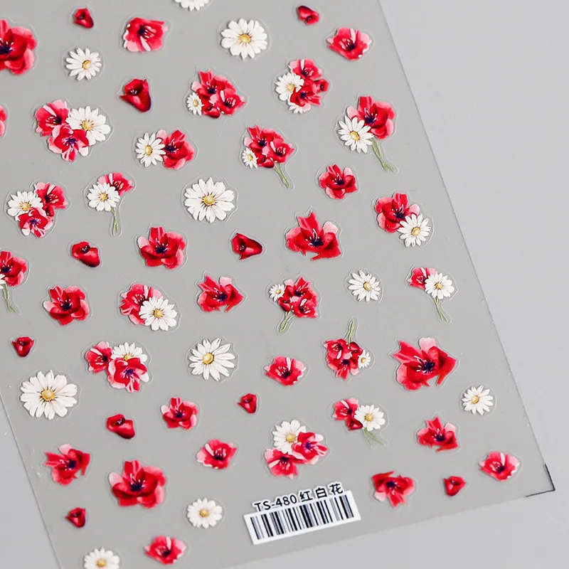 1 шт. 5D наклейка для ногтей роза цветок Камелия Маргаритка красный желтый цвет