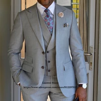 classic peaked lapel mens suits for groom wedding prom tuxedo 3 piece jacket vest pants set formal business blazer costume homme