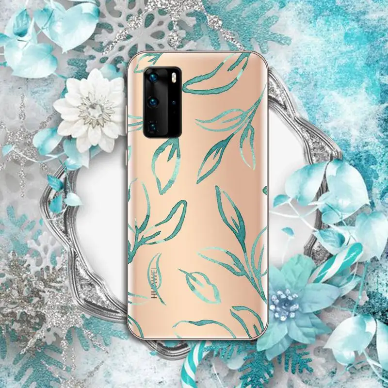 

Blue ink tree branch leaf art flower Phone Case Transparent for Huawei P honor 8 10i 20 30 40 smart 2019