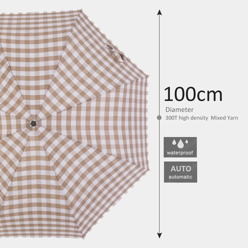 

Parachase Japanese Style Umbrella Rain Women 300T Mixed Yarn Cloth Plaid Automatic Umbrella Windproof 8K New Folding Umbrellas