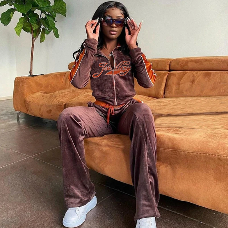 

Streetwear Women Sets Letter Print Tracksuit Fashion Slim 2 Pieces Sets Womens Outfits Zipper Skinny Ensemble Jogging Femme