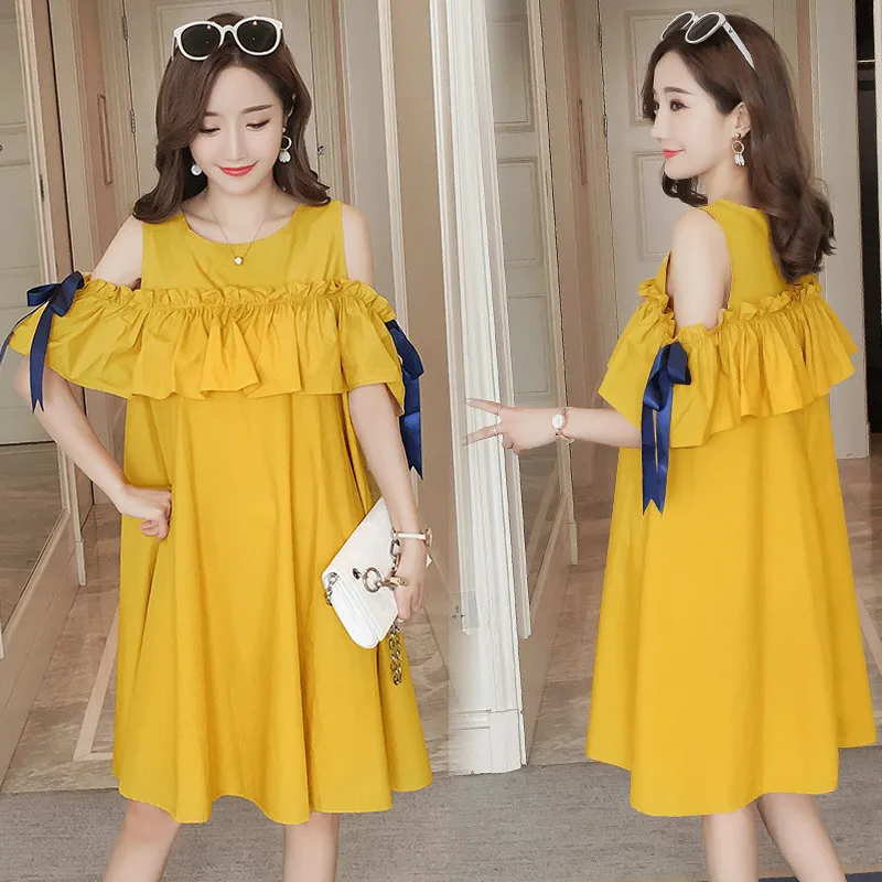 

2020 Spring summer maternity chiffon strapped shoulder Lotus leaf Sleeve dress
