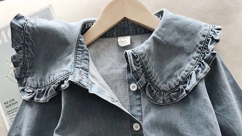 Осенняя рубашка для девочек 2019 г. детская одежда детей хлопковые джинсы с