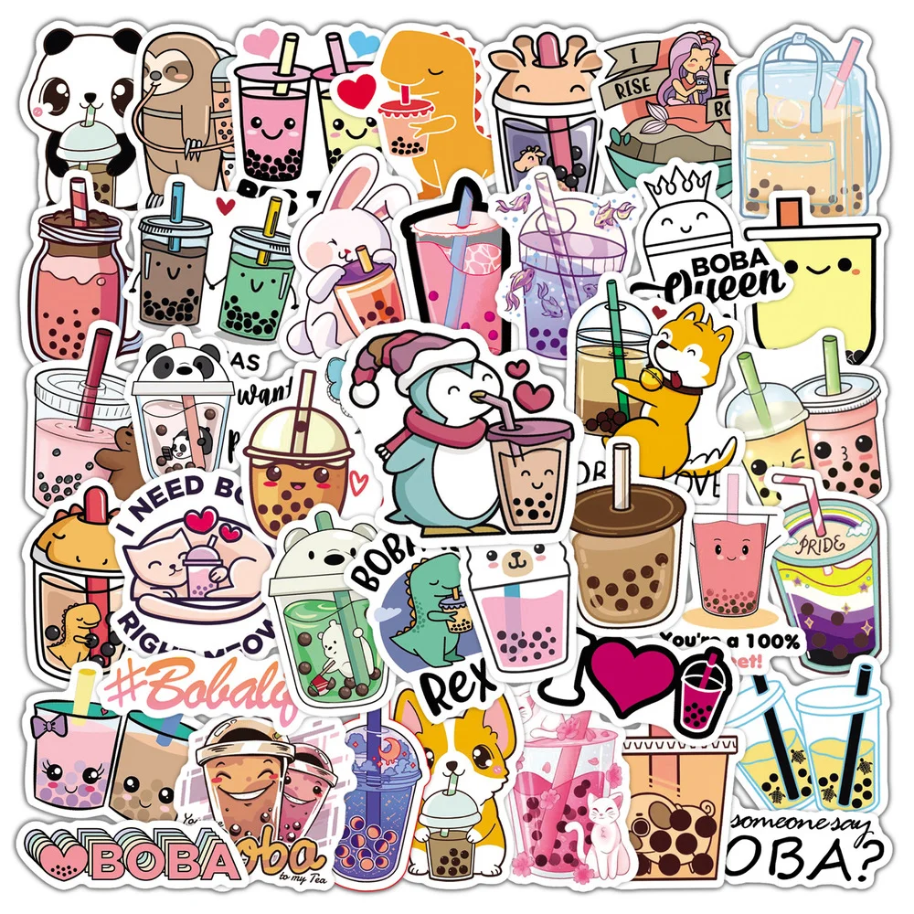 50/100PCS Cute Cartoon Pearl Milk Tea Stickers Pack for Girl Boba Bubble Teas Decal Sticker To DIY Stationery Luggage Laptop