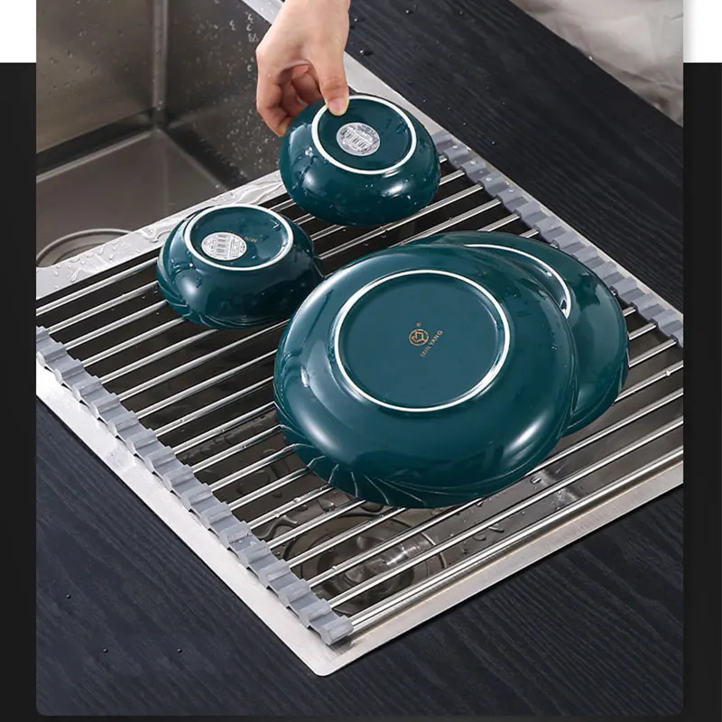 

Stainless Steel Folding Dish Drainers Drying Rack Over Sink Roll Up Drainer Multipurpose For Kitchen Storage Organizer Holder