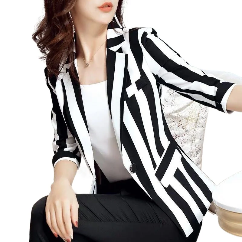 

Striped small suit jacket women's fashion large size 2021 spring and summer new slim and thin short top