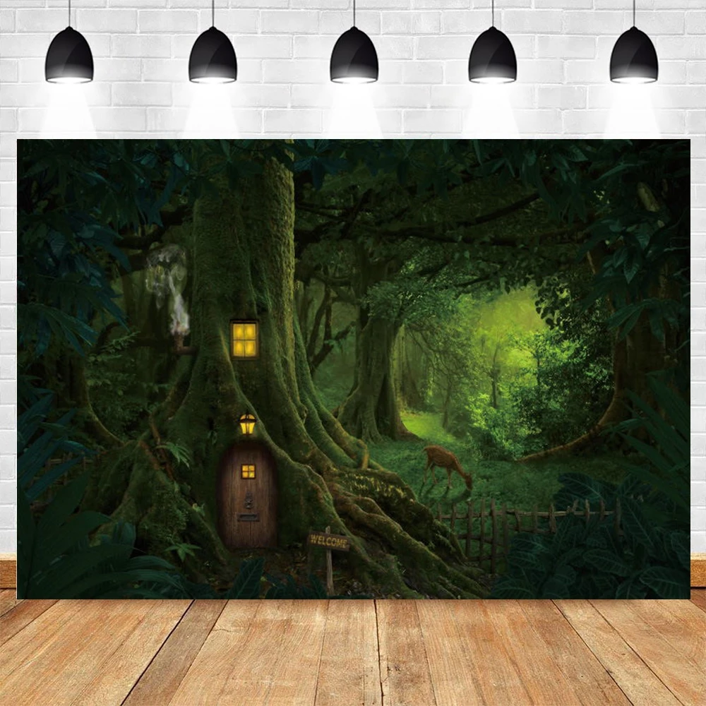 

Фон для фотосъемки сказочный лес джунгли природный пейзаж дерево дом олень ребенок портрет фон для фотостудии реквизит