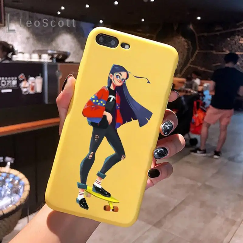 

Skateboard cartoon girl Phone Case Yellow Candy Color for iPhone 6 7 8 11 12 s mini pro X XS XR MAX Plus