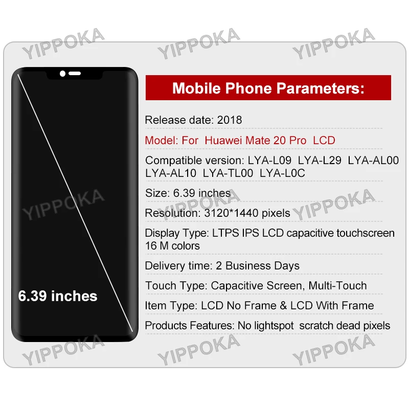 Pantalla LCD de 6,39 pulgadas para Huawei Mate 20 Pro, montaje de pantalla, piezas de repuesto para Huawei Mate 20 Pro, LYA-L29, LYA-L0C, LYA-TL00-1