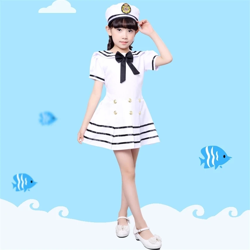 

90-170CM Kids Costumes for Navy Sailor Uniform Halloween Cosplay Girls Party Performance Boys Marines Fleet Clothing with Hat