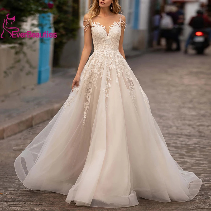 

Vestidos De Novia A-Line Wedding Dress Tulle Appliques Romantic Scoop Neck Vintage Bride Gown Plus Size свадебное платье 2021