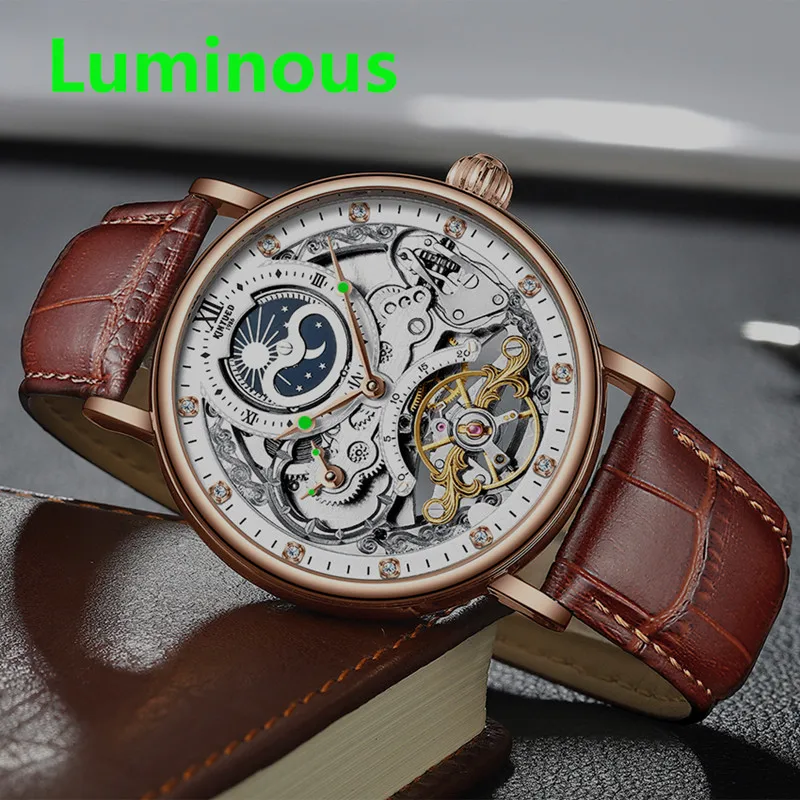 KINYUED New Skeleton Watches Mechanical Automatic Watch Men Tourbillon Sport Clock Casual Business Wrist Relojes Hombre | Наручные часы