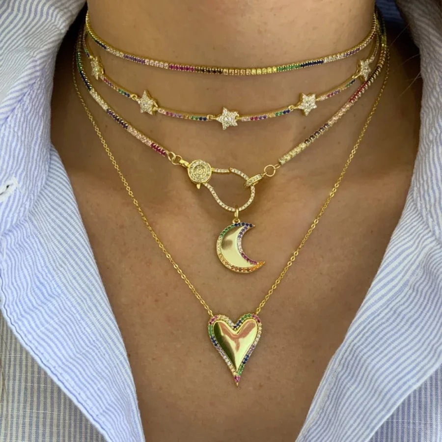 hot fashion rainbow colorful cz star tiny bar link chain choker necklaces for women geometric charm delicate Christmas gift