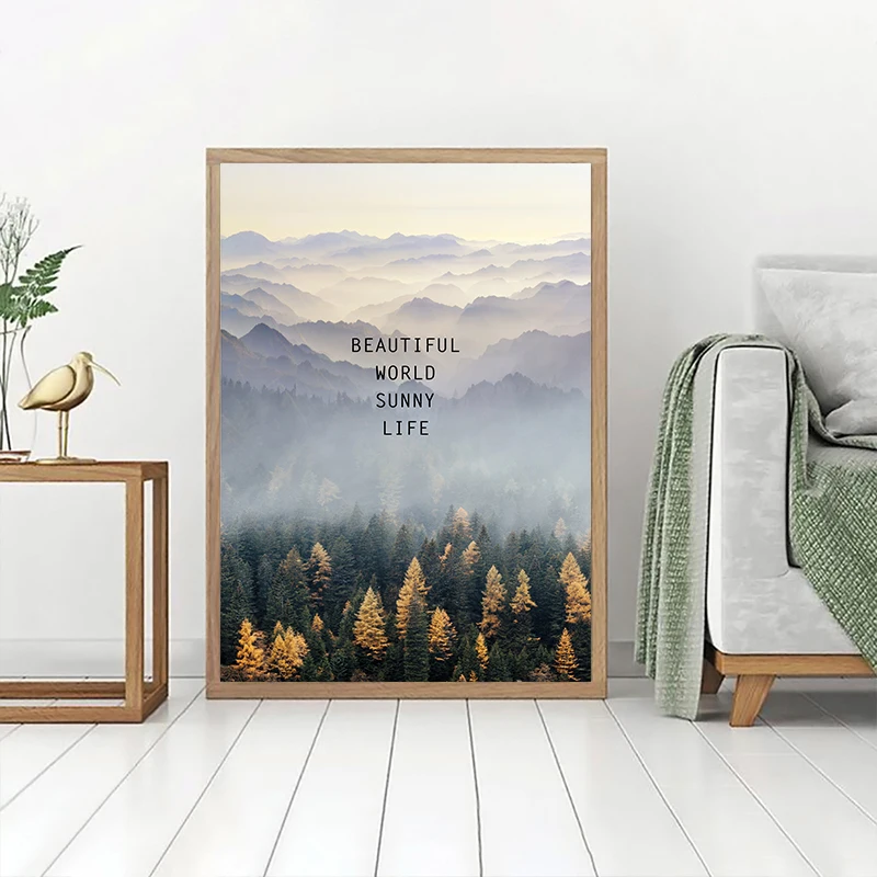 

Nordic style Forest Distant Mountains Clouds Poster Print Canvas Painting Picture Home Wall Art Graffiti Bedroom Decoration