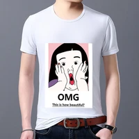 mans t shirt student street style funny surprised omg pattern print series fashion breathable wild commuter o neck mans top