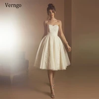 verngo vintage ivory a line short wedding dresses lace applique sweetheart knee length bridal party gowns for bride reception