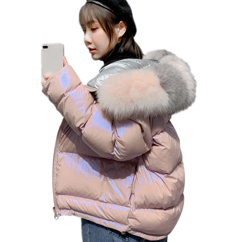 2019 зимние Короткие пуховики с лисьим мехом модные однотонные женские куртки
