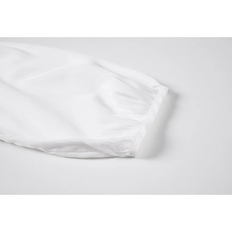 

White O Neck Blouse Women Long Sleeve Pleated Elegant Korean Spring 2021 Shirt Female Pullover Tops Ladies Loose Ruched Blusas