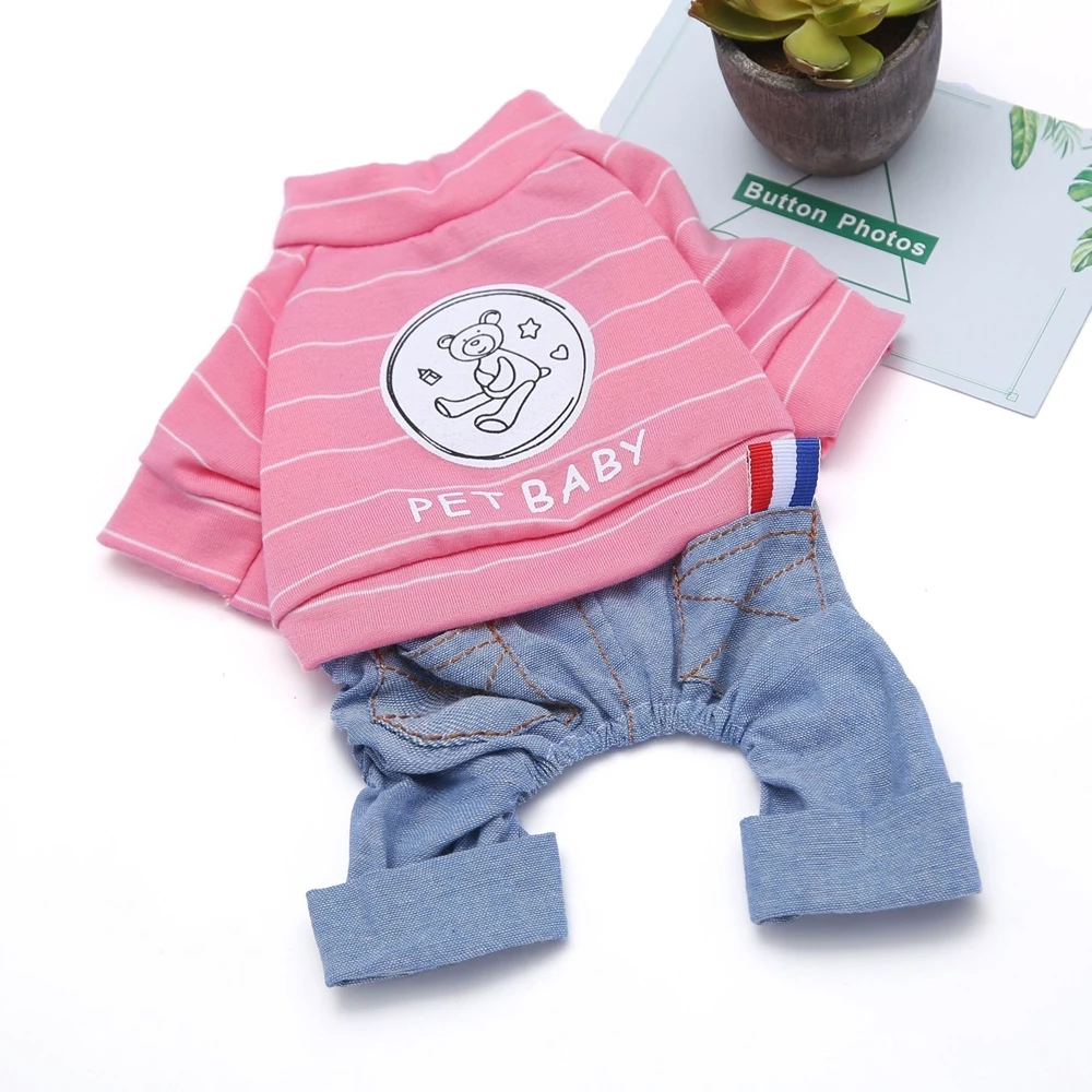 Полосатая футболка джинсовый костюм одежда для кошек и собак пальто