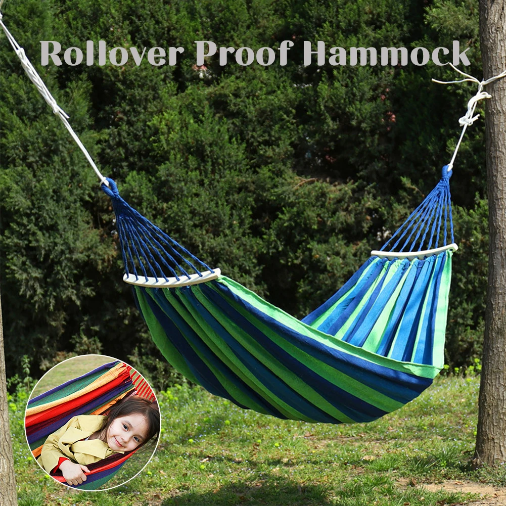 

Outdoor Portable Hanging Hammock Single Double Camping Swing Chair Thick Canvas Bed Hammocks 350KG Load With Straps Carrying Bag