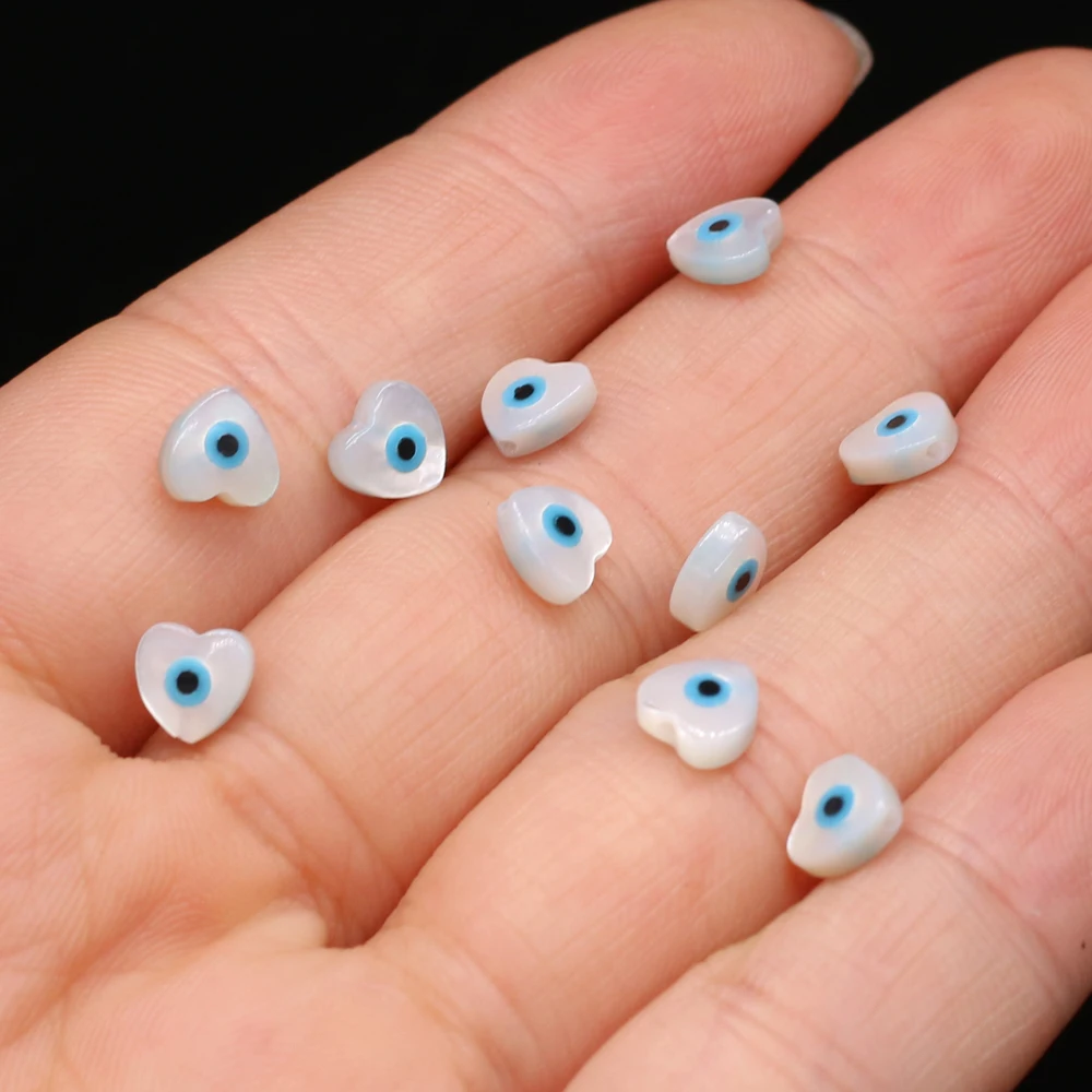 

Natural Heart Shell Evil Eye Beads White Mother of Pearl Shell Beads for Jewelry Making DIY Charm Necklace Anklet Bracelet 10PC