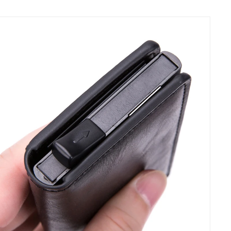 

YAMBUTO Aluminum Box Card Holder Men and Women Magnetic Closing PU Leather New Smart Wallet Anti-theft RFID Blocking Card Case