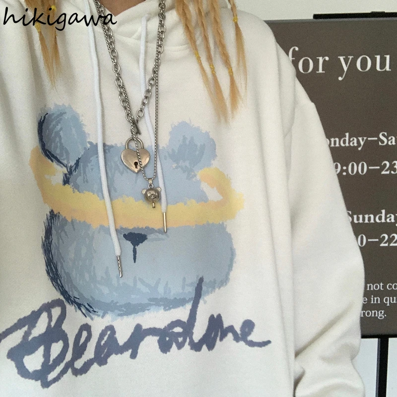 

Hikigawa Japan Kawaii Women Hoodies Long Sleeve Oversized Men Tops for Female Korean Fashion Pullovers Cartoon Print Sweatshirts