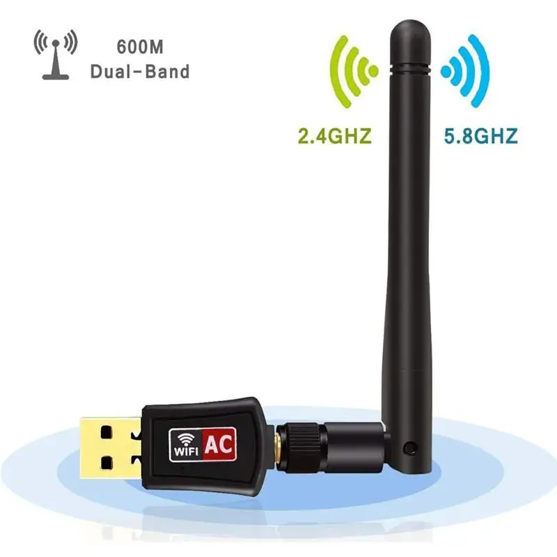 

600Mbps Wireless USB Wi-Fi Adapter 2.4GHz/5.8GHz WiFi Dual Band Antenna Dongle PC Mini Computer 2dBi Network Card Receiver