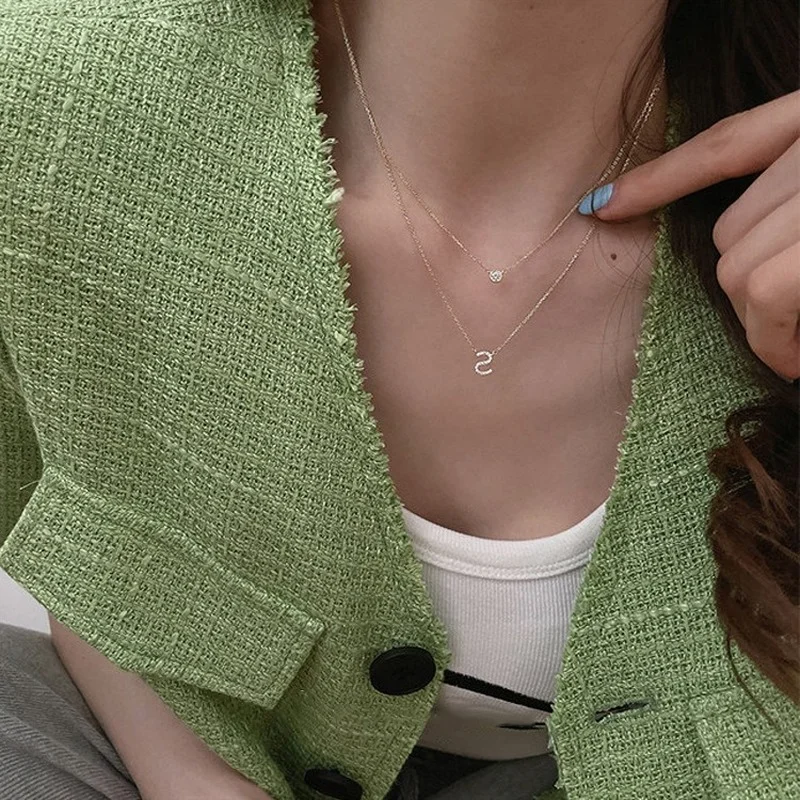 

Корейская мода, простая позолоченная цепочка, Двухслойное ожерелье с подвеской в виде буквы из циркония, ожерелье для женщин, изысканная би...