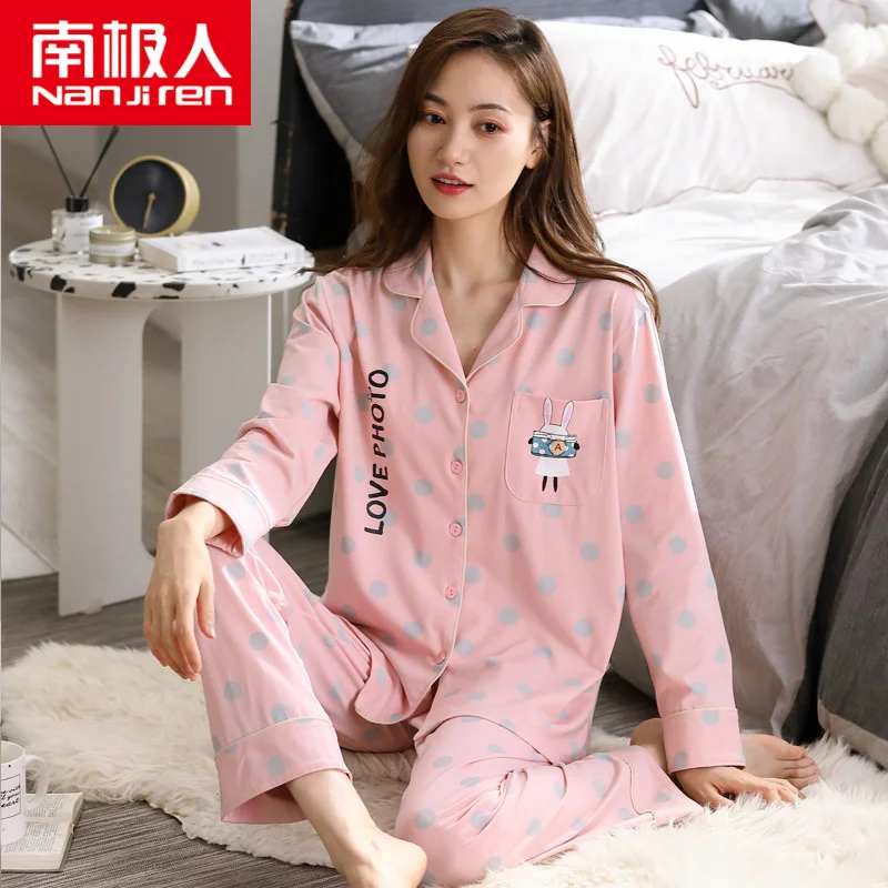 

Пижама женская хлопковая из двух предметов, с длинным рукавом, на весну и осень