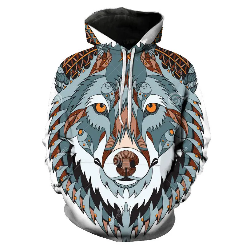 

Men's Top 3D Wolf Print Loose Spring New Men's Drawstring Street Fashion Sweatshirt 2021 New Fashion Sweatshirt
